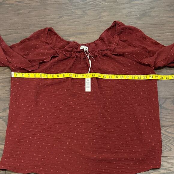 Max Studio Clip Dot Smocked Long Sleeve Blouse - Garnet Red Size 2X NWT - Picture 5 of 8